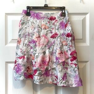 high waisted floral asymmetrical ruffle mini skirt